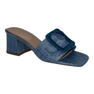 GC Shoes Women's Britta Woven Buckle Block Heel Slide Sandals Blue Size 6